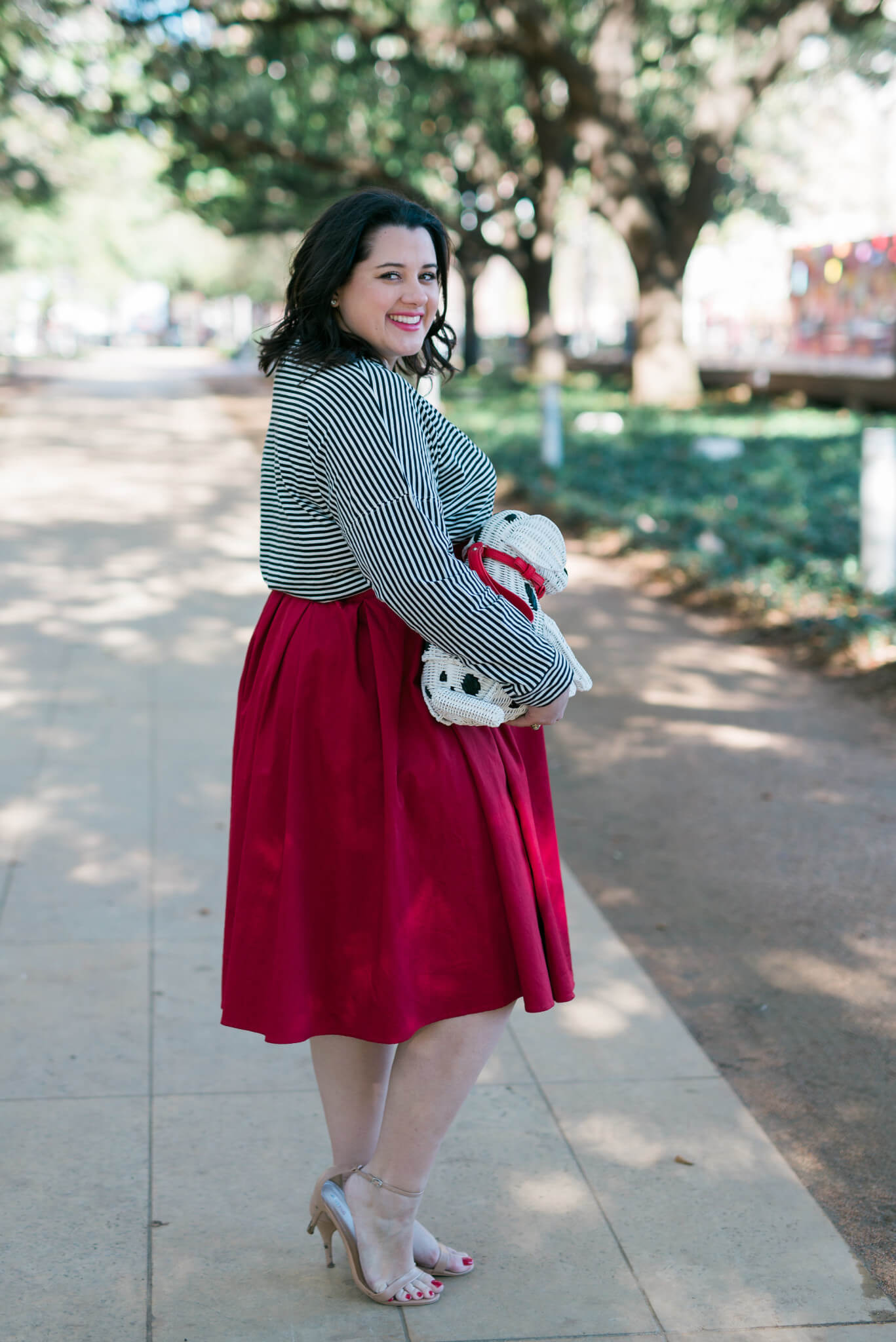 Puppy Love - Something Gold, Something Blue fashion blog - Want to elevate a stripped top and red skirt, add a statement bag