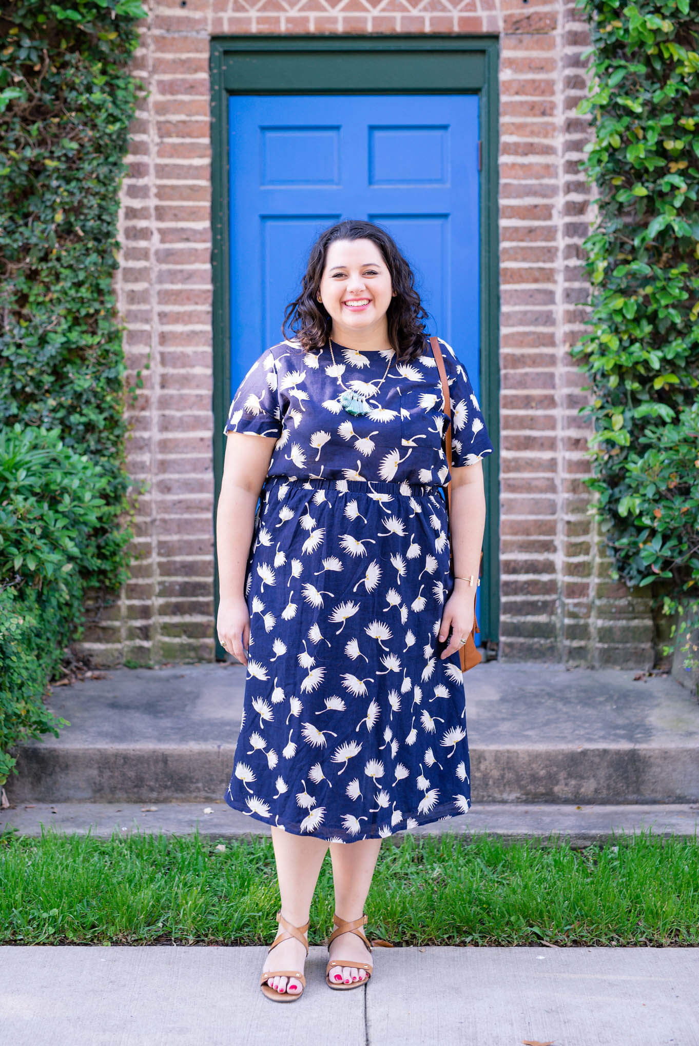 Matchy, Matchy - Something Gold, Something Blue curvy fashion blog - Linen navy floral top and matching skirt is perfect for the summer