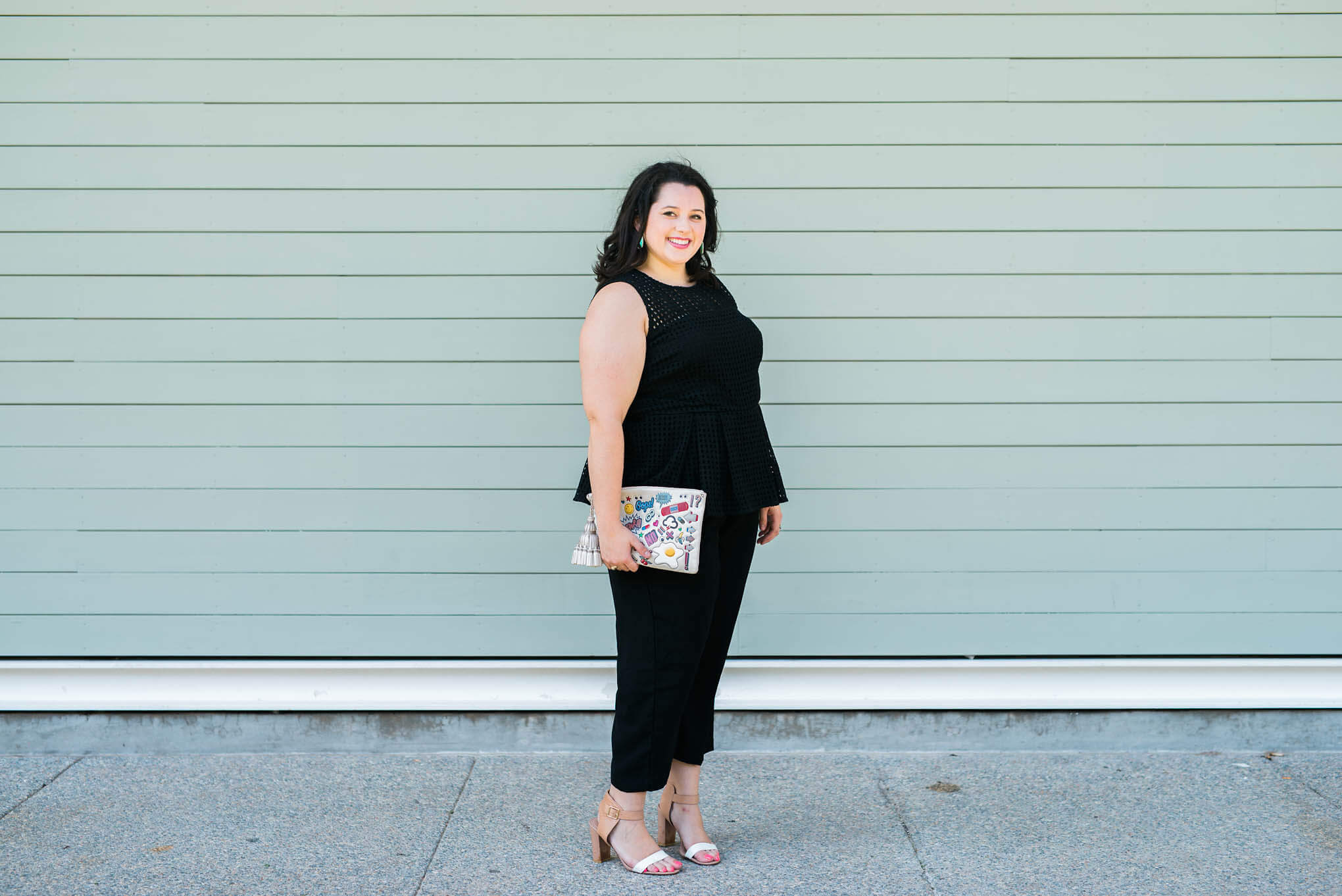 Little Black Jumpsuit | Something Gold, Something Blue Fashion Blog | Curvy Fashion, Plus Size Fashion, Eloquii, Plus Size , Cole Haan, Happy Hour Attire, What to wear to a bachelorette party, Kendra Scott