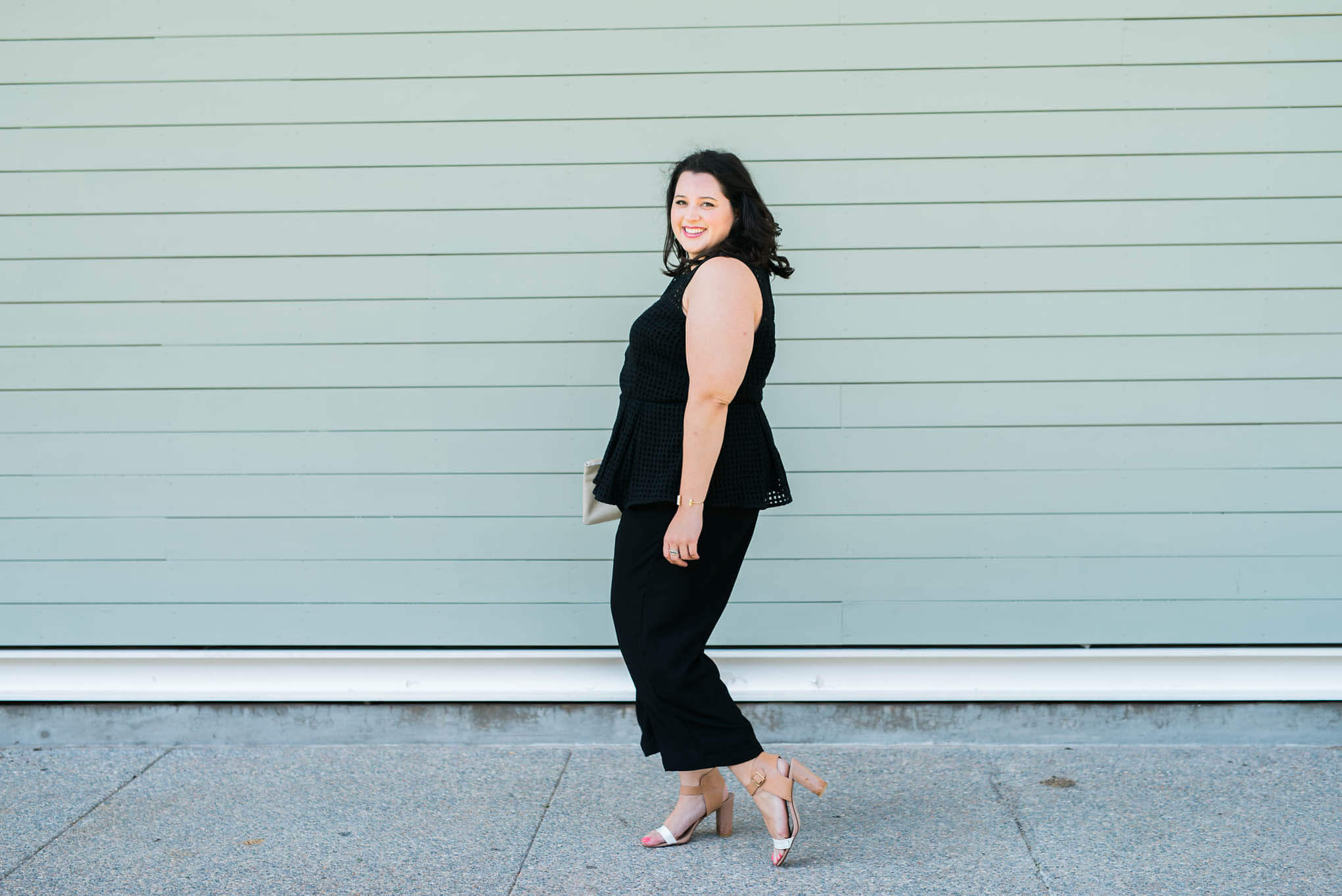 Little Black Jumpsuit | Something Gold, Something Blue Fashion Blog | Curvy Fashion, Plus Size Fashion, Eloquii, Plus Size , Cole Haan, Happy Hour Attire, What to wear to a bachelorette party, Kendra Scott
