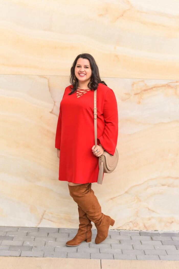 Finding over the knee boots that fit a curvy woman was difficult until this season. I found these great curvy Over the Knee Boots from Eloquii and have been obsessed with wearing them this holiday season. Paired with a gorgeous plus-size holiday dress from Avenue, I am easily ready for a holiday party. Make sure to check out this latest post from Emily Bastedo the curvy style and travel blogger from Something Gold, Something Blue. - @EmilySGSB