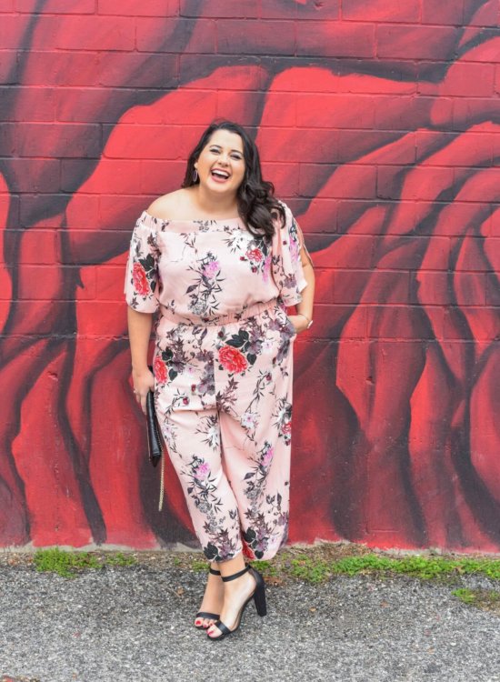 Floral Jumpsuit, Spring style, how to wear a jumpsuit, how to rock an off the shoulder jumpsuit, off the shoulder, jumpsuit, body positivity, body confidence, confidence, change, love yourself, body positive, confident woman