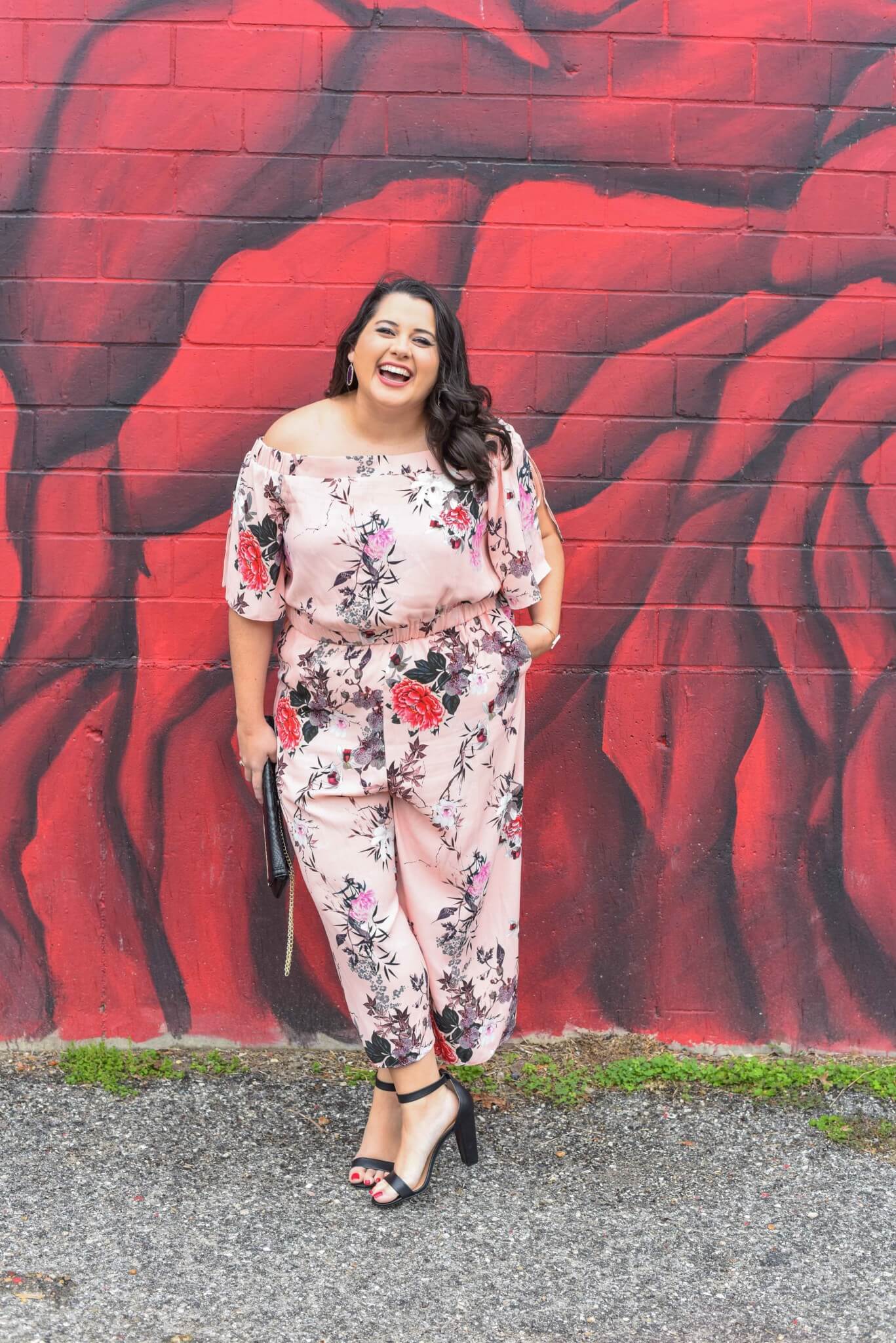 Floral Jumpsuit, Spring style, how to wear a jumpsuit, how to rock an off the shoulder jumpsuit, off the shoulder, jumpsuit, body positivity, body confidence, confidence, change, love yourself, body positive, confident woman