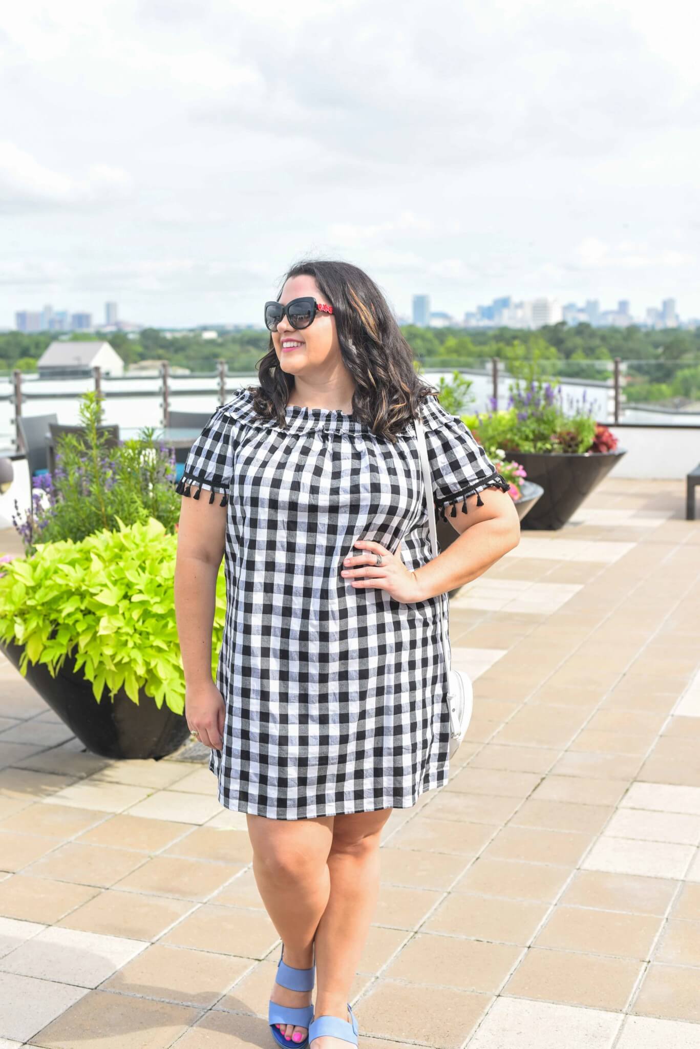 Off the shoulder gingham dress from Simply Be is perfect for any summer outing. 