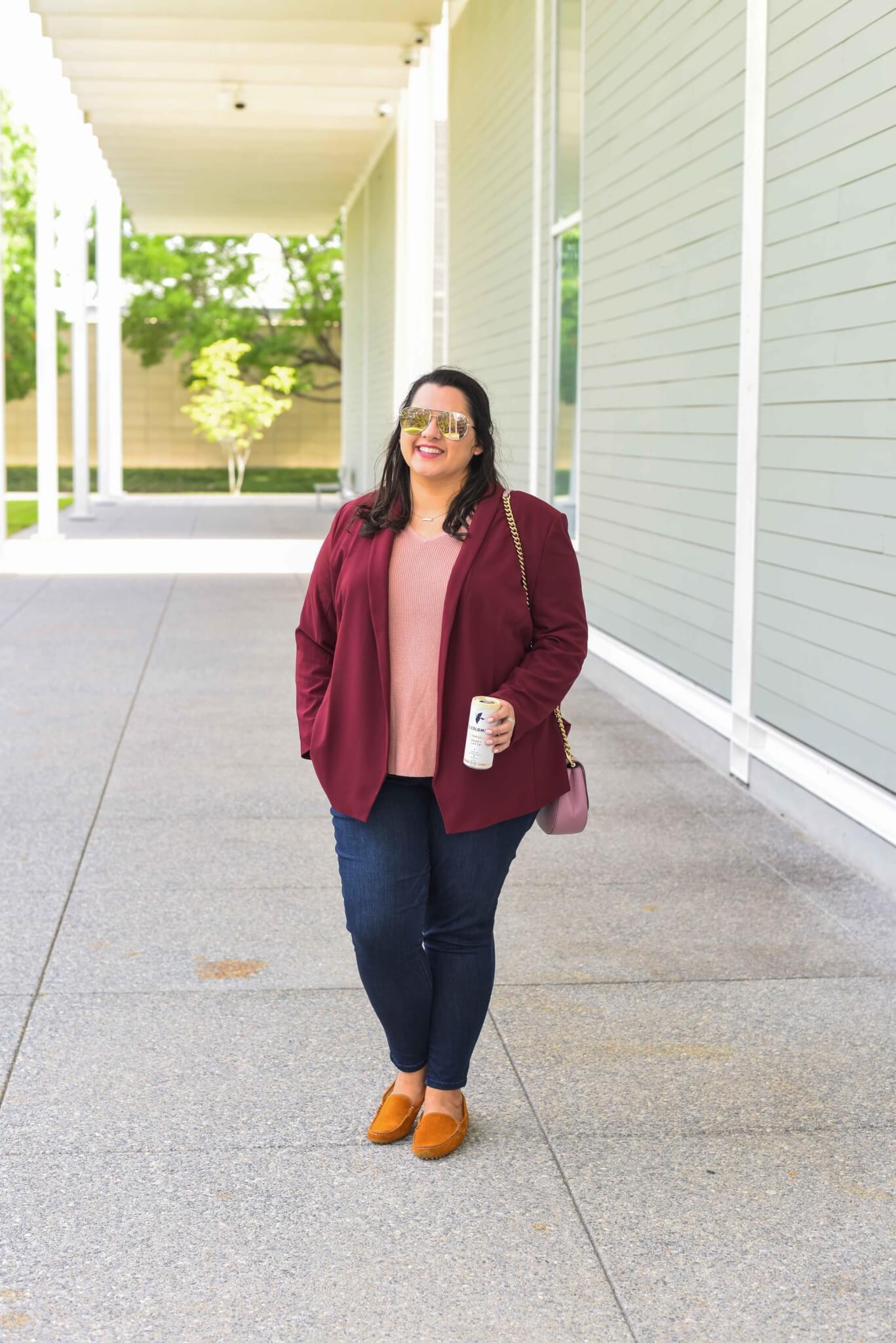 Plus size fall work outfit including Wit & Wisdom jeans