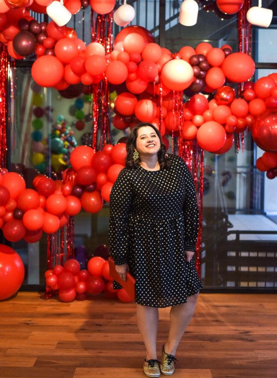 Celebrating the joys of the holidays with a little pop of red, a pair of sneakers and lots of glitter. #plussize