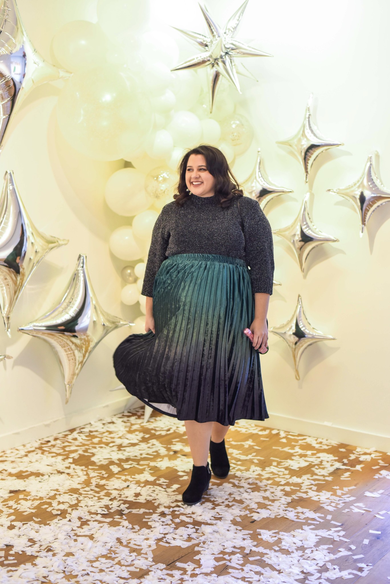 A fun plus size new year's eve for a casual party at a friend's house