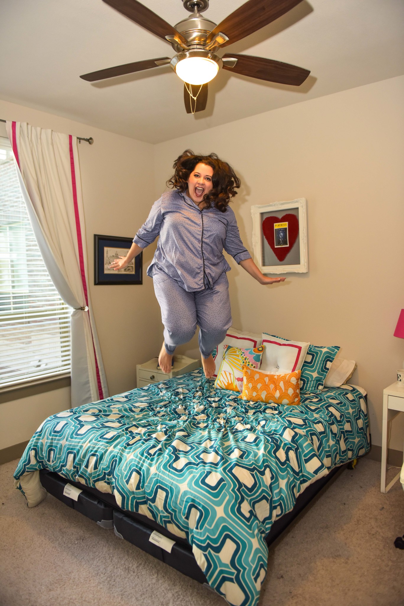 Jumping for joy because I got a great night's sleep on my Big Fig Mattress. 