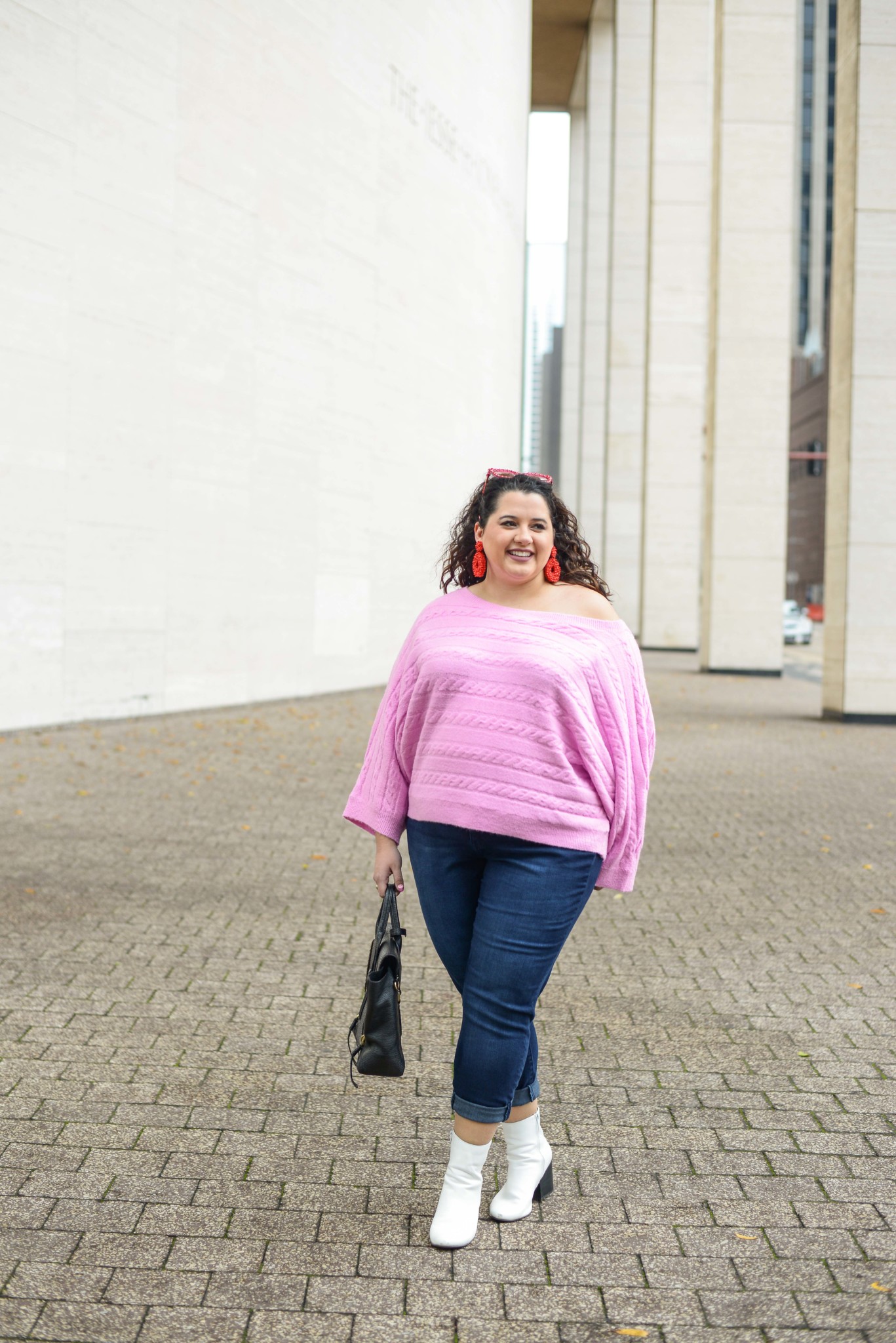 Light pink off the shoulder plus size sweater 