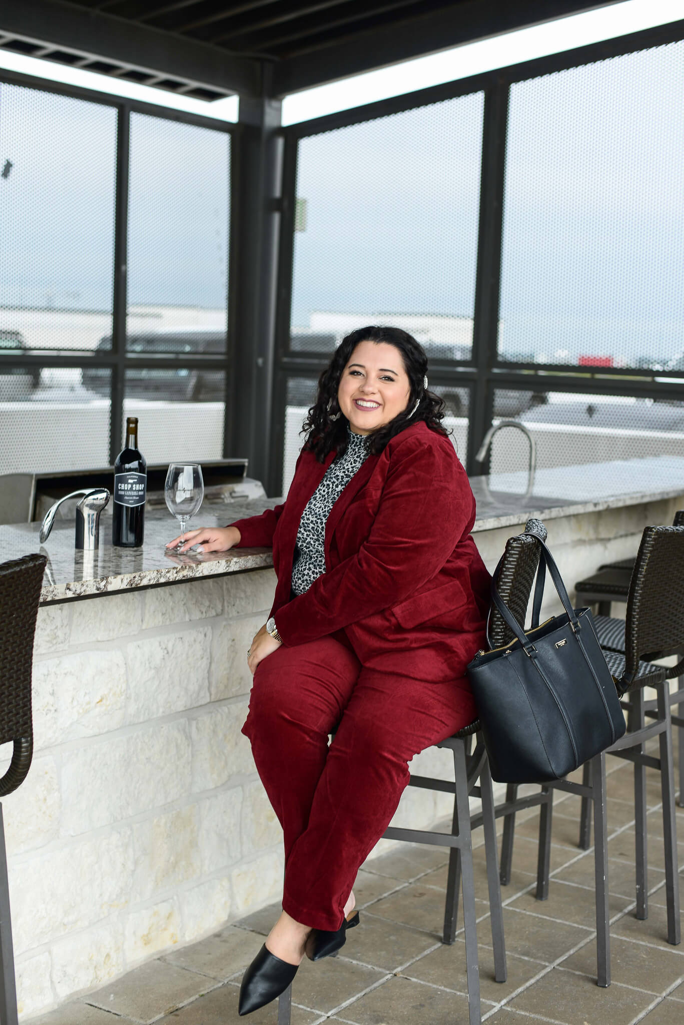 After a long day of work, it's so great to grab a glass of wine with friends to unwind. I'm sharing how to style this velvet suit which is appropriate for work or play.