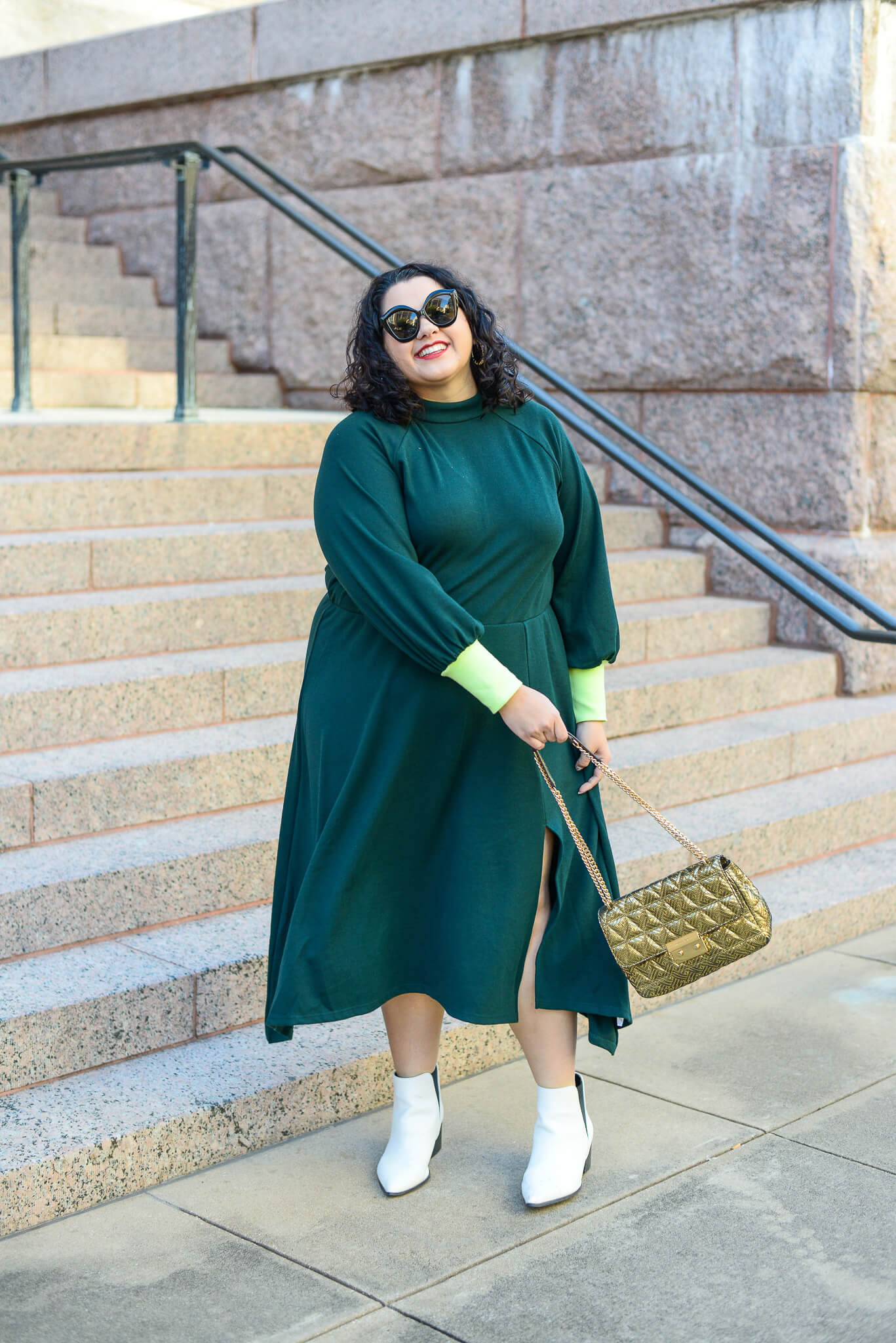 Plus size emerald green cotton dress 
