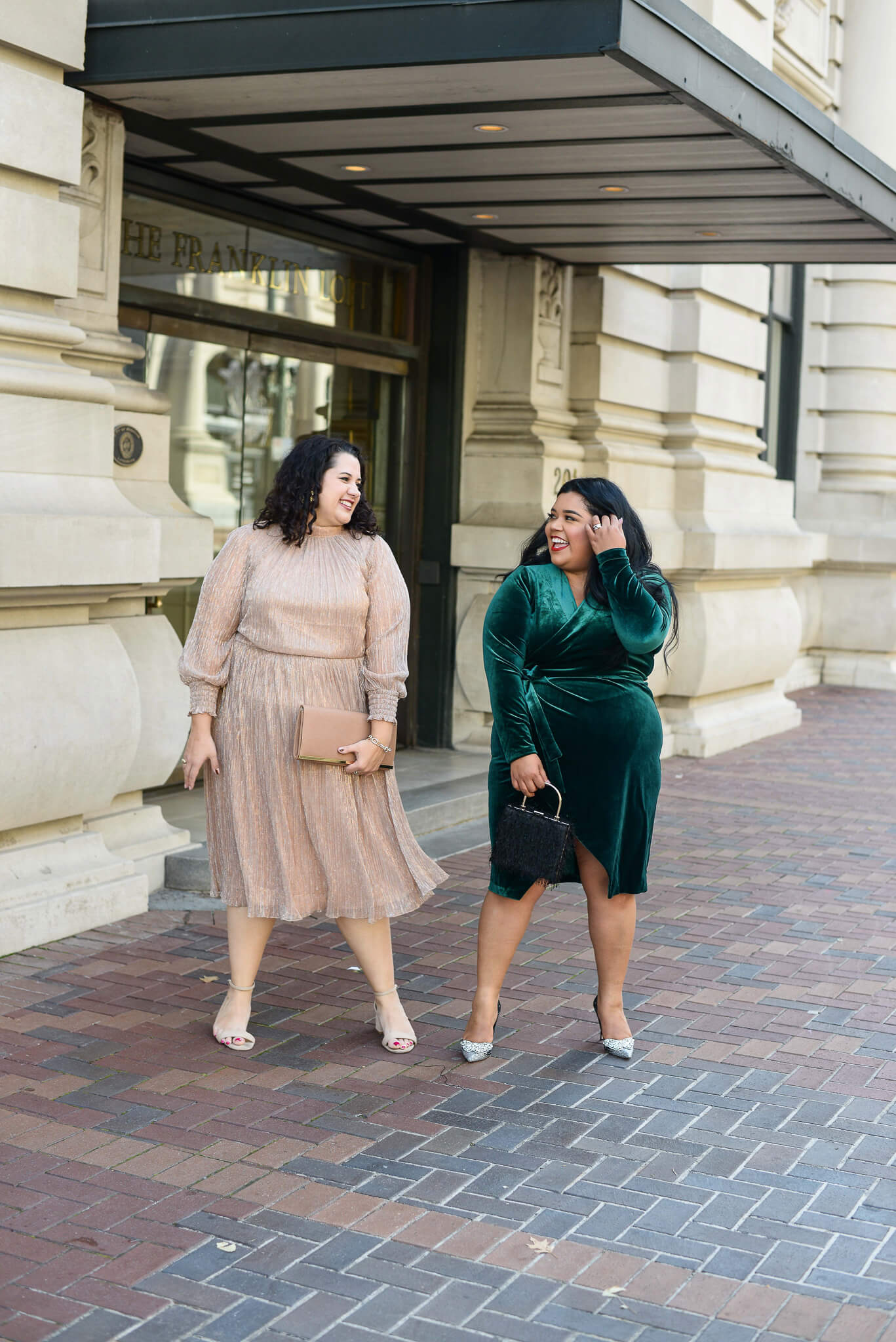 I'll be celebrating New Year's Eve with my besties in this blush metallic plus size dress
