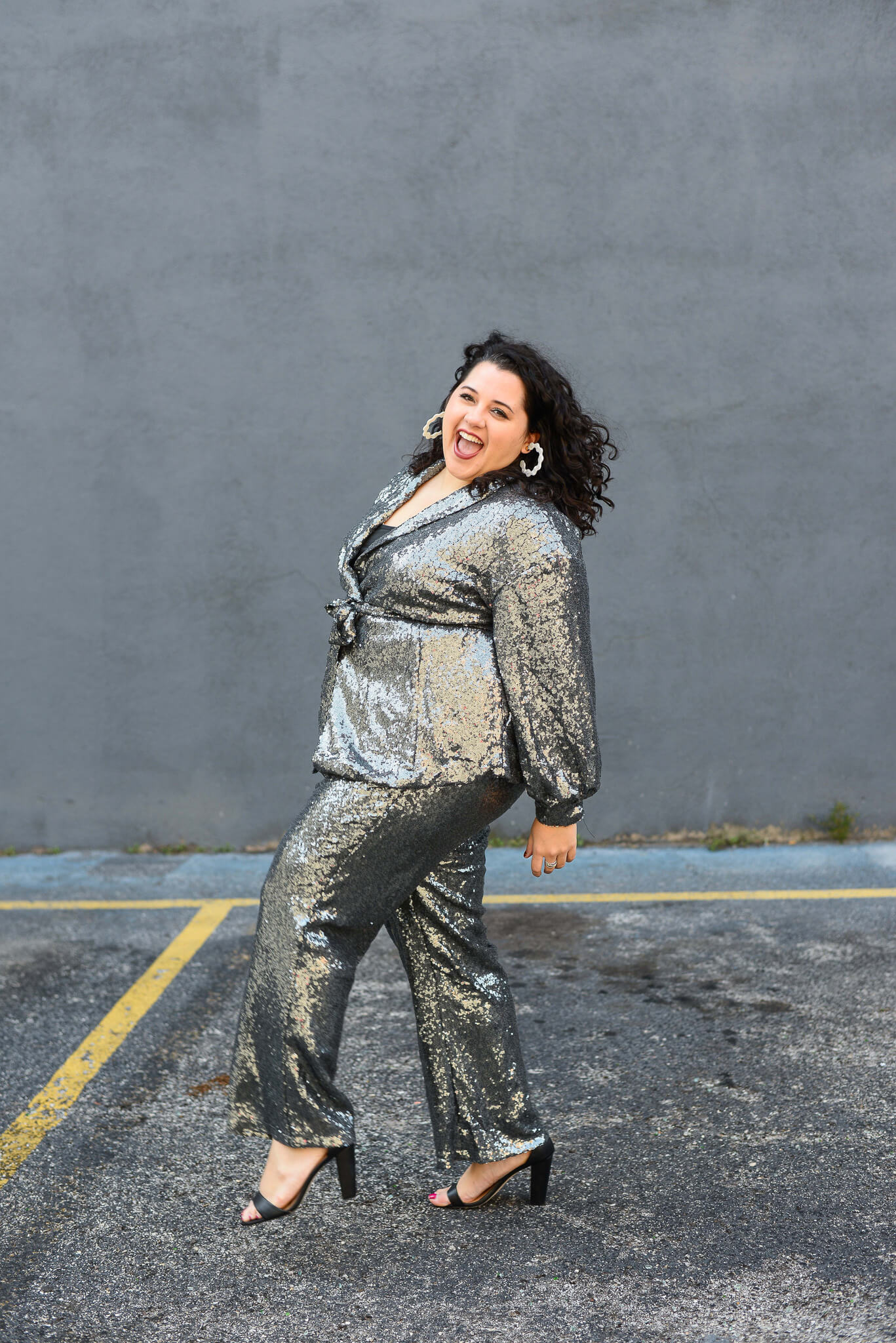 Kicking up my heels in a plus size sequin suit to ring in the new year