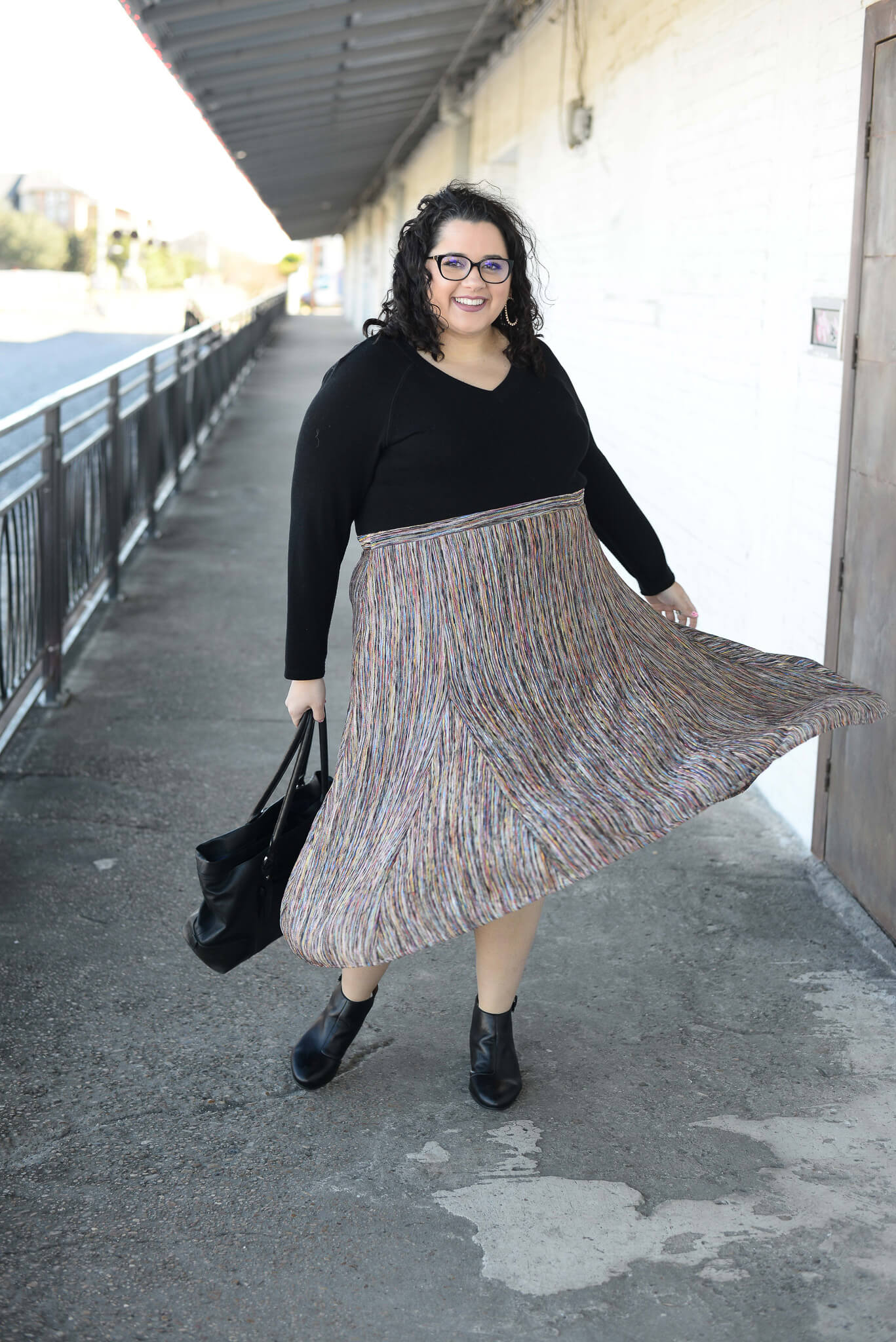 Heading into the office in a colorful plus size skirt 