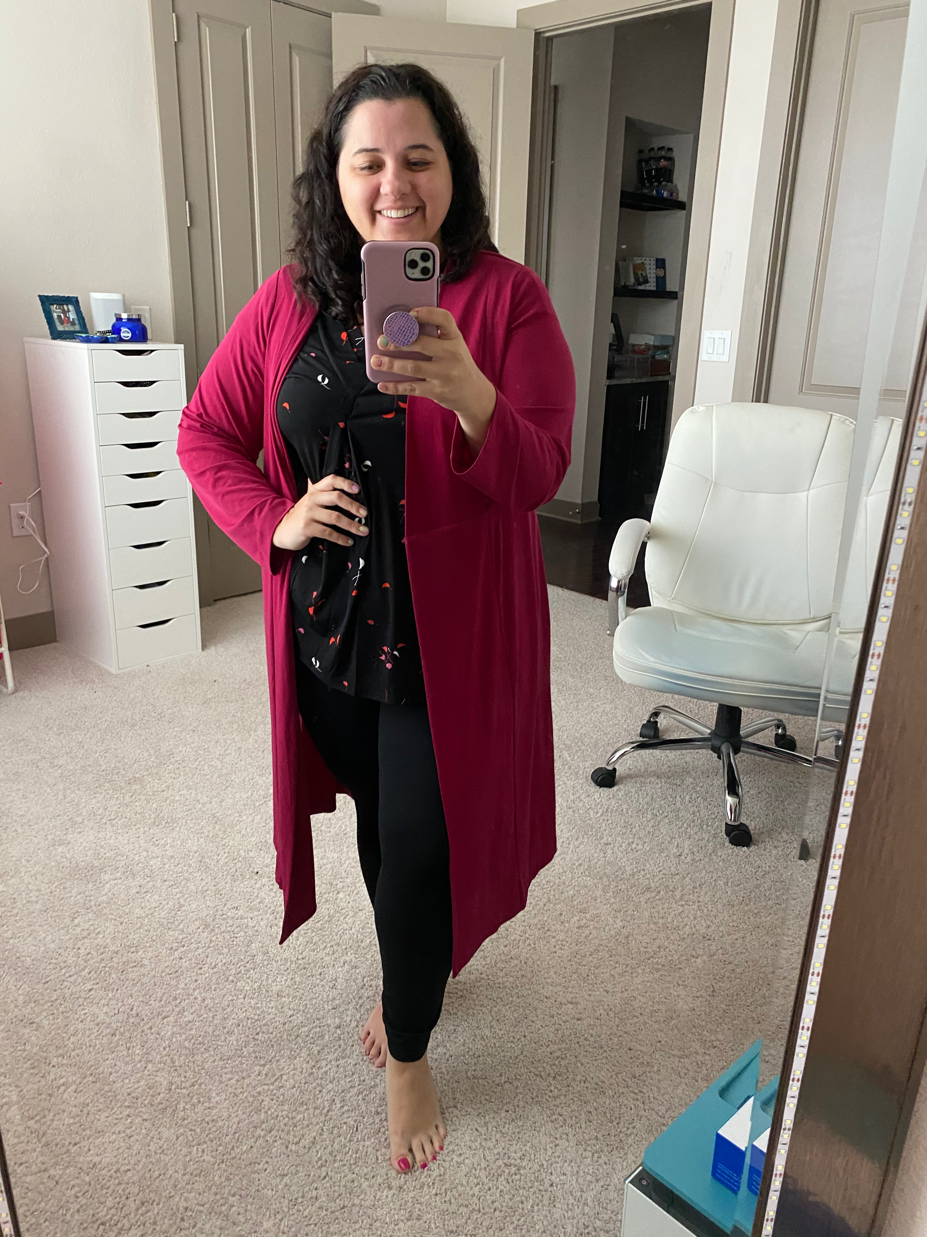 Pink duster perfect for working from home
