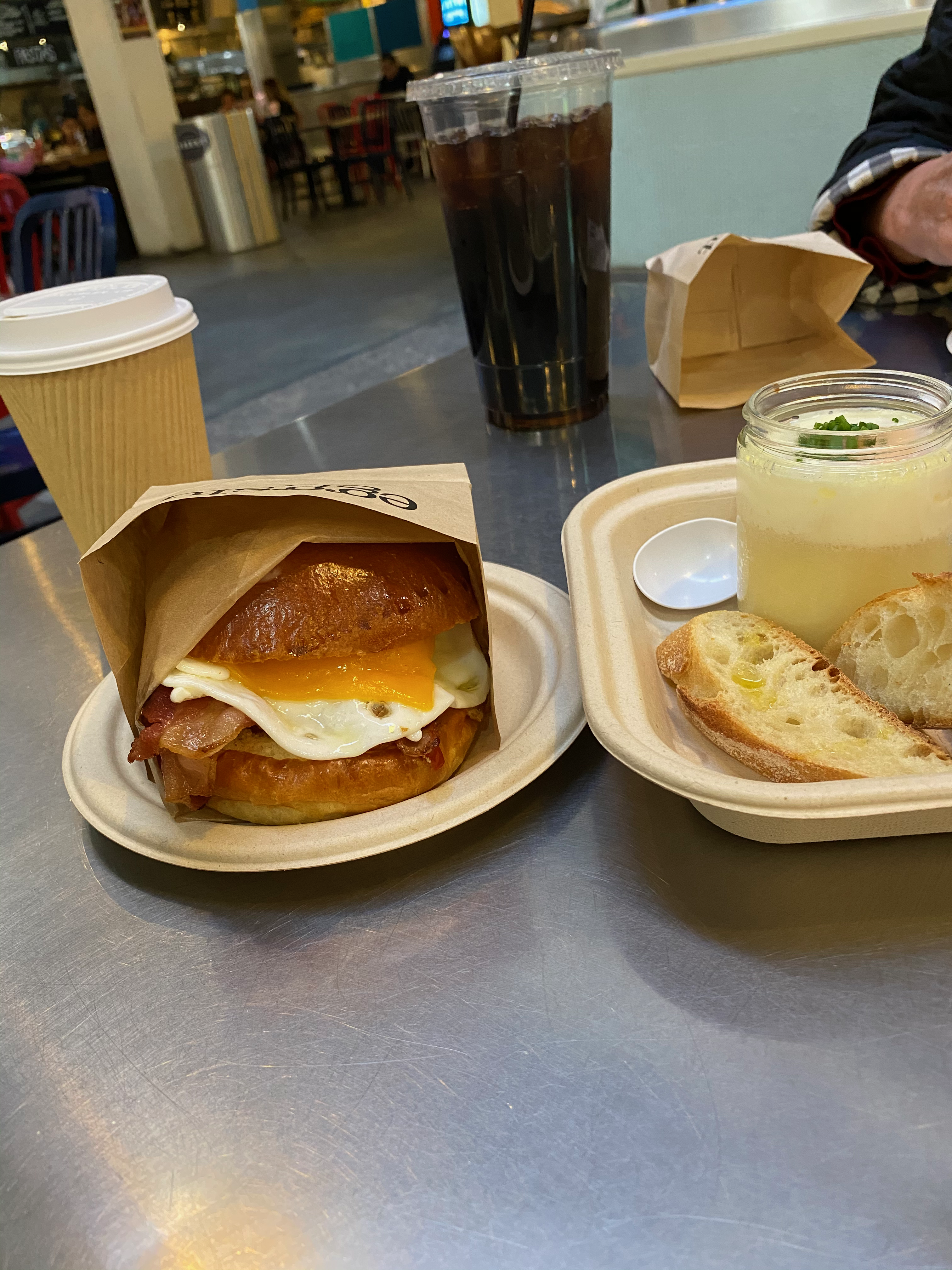 Enjoying a breakfast at Eggslut in Grand Central Market in Downtown LA