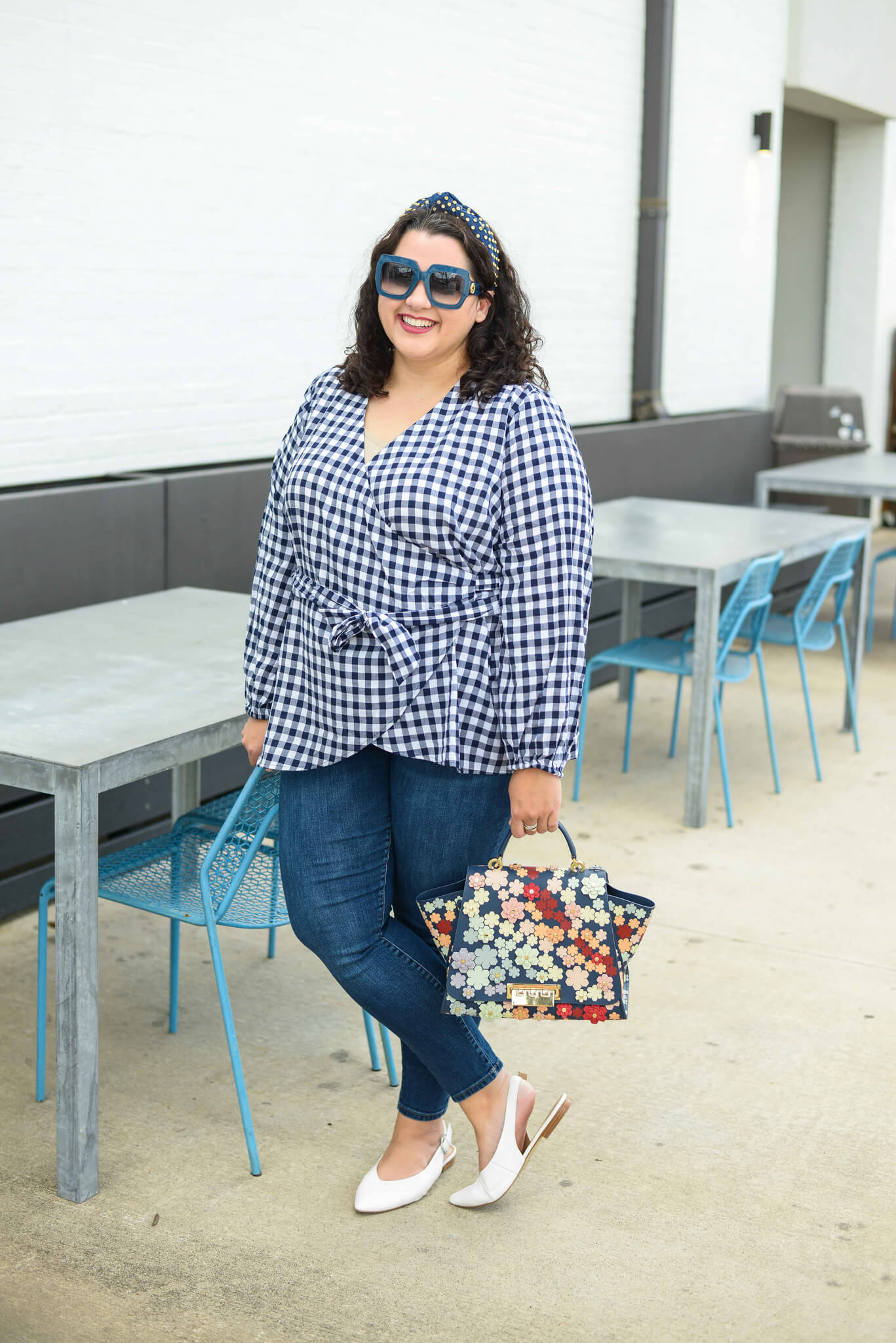Blue and white gingham top
