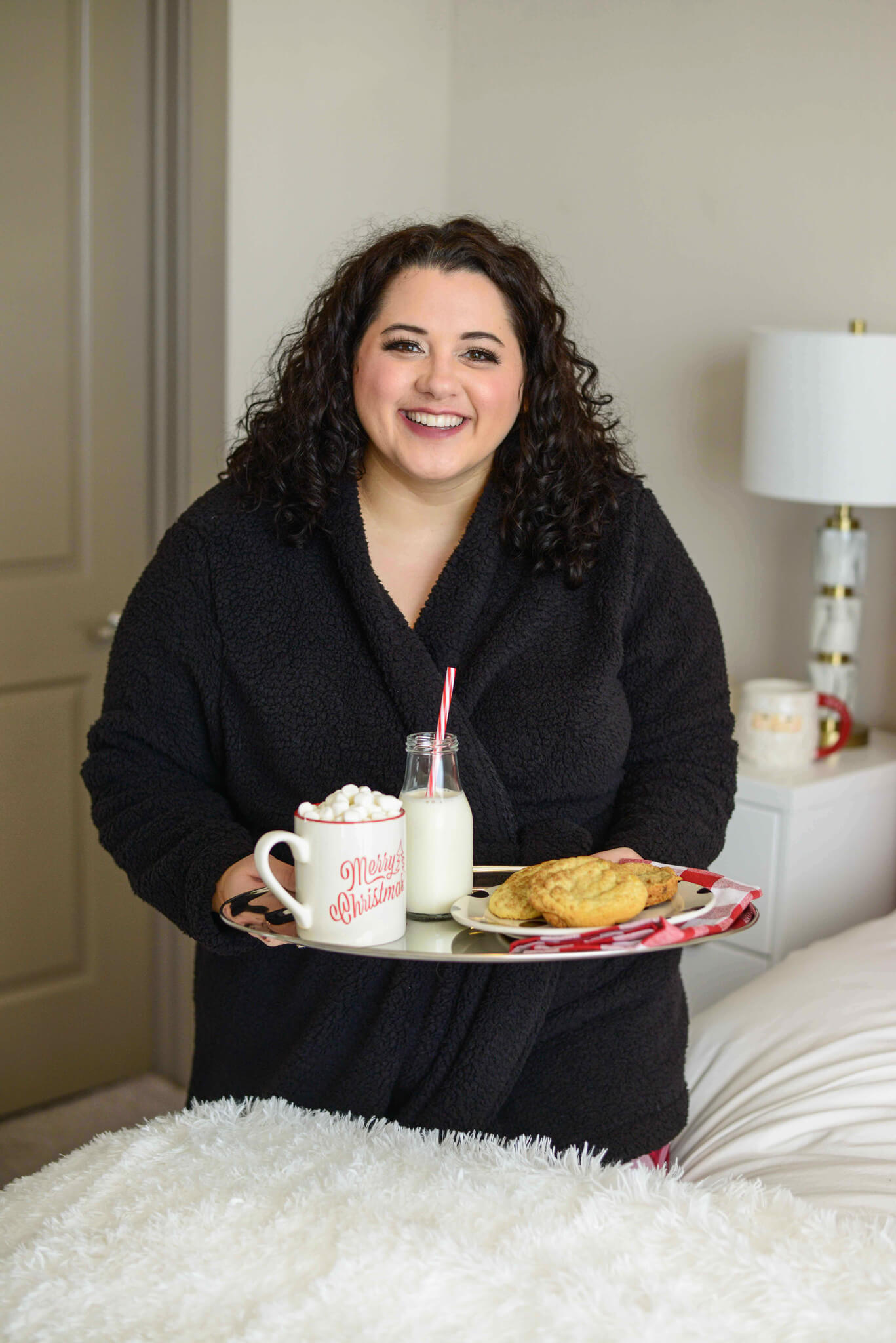 Plus size black sherpa robe is the perfect loungewear for Christmas morning